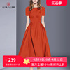 赫本风连衣裙2024夏季名媛，气质高贵红色礼服大裙摆修身中长裙