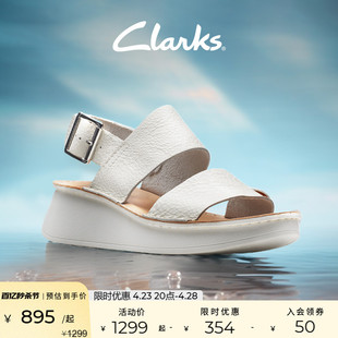Clarks其乐微尔希系列女鞋柔软舒适凉鞋一字带坡跟厚底沙滩凉鞋女