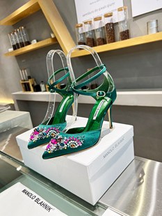 Manolo Blahnik/MB女鞋 包根后绊带镶钻镂空高跟平底尖头凉鞋