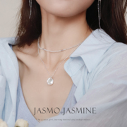 jasmo原创双层叠戴白玉髓，巴洛克花瓣珍珠可拆卸清冷项链锁骨链女