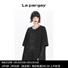 Lapargay纳帕佳2023女装黑色上衣个性时尚修身圆领中长款T恤