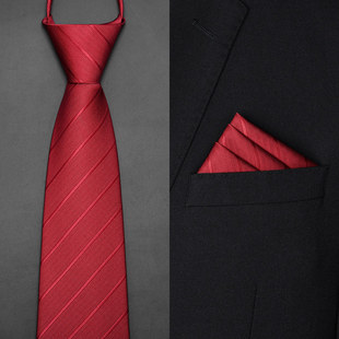 红色领带结婚新郎正装拉链式免打男士西装领带男高级感酒红色领结