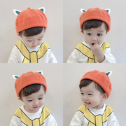 韩国同款儿童针织贝雷帽子二次元可爱毛绒猫耳朵宝宝画家帽毛线帽