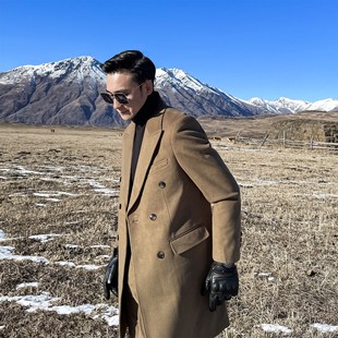 【DAIO ETHAN】秋冬韩版男中长款毛呢大衣英伦男高级纯色西装外套