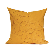 简约现代样板房抱枕黄色羊毛呢手工立体折花沙发靠垫靠包北欧腰枕