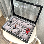 高级12位带枕头手表收纳盒子，大号收藏手串，卡西欧透明玻璃展示道具