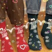 送女袜牵手秋冬女礼物，牵手儿童圣诞%中筒磁吸圣诞节可爱袜情侣