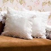 白色玫瑰蕾丝花边提花贡缎布方形欧式现代沙发抱枕靠垫靠枕可拆j