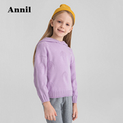安奈儿女童装毛衣，外套带帽秋冬装，加厚保暖软棉线衫洋气