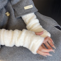 软糯毛绒，半指手套女加绒，保暖