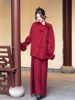 大码新中式过年红色战袍套装，女秋冬高级感复古名媛气质外套半身裙