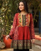 印度进口女装纯棉刺绣东南亚民族风上衣薄款长袖红色2024