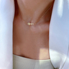 韩国流行14k黄金项链女精致密密细链侧身链素金十字架彩金锁骨链