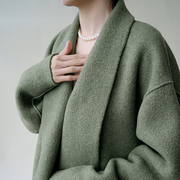 cicidream 超防寒款 特厚型陷入感保暖细羊毛 绿色长款外套大衣