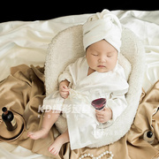 影楼新生的儿摄影名媛风浴袍主题套装宝宝满月照服装珍珠婴儿道具