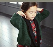 韩国春秋墨绿色毛线外套 毛衣针织衫开衫清货