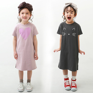 女童t恤裙日系 夏装童装中大童洋气可爱卡通女孩儿童连衣裙直筒裙