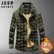 JEEP SPIRIT男士新款冬季加绒加厚长袖格子宽松大码休闲工装衬衣