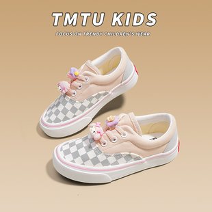 tmtukidsdiy联名款女童，可爱一脚蹬帆布鞋，秋冬款儿童软底板鞋子