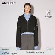 季末5折AMBUSH女士灰色羊毛学院风短款拉链开衫外套毛衣