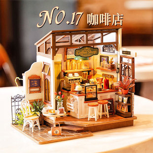 若来咖啡店diy小屋贝卡面包店手工房子木质拼装模型别墅积木礼物
