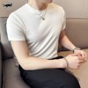 鳄鱼冰丝短袖t恤男夏季薄款休闲圆领上衣服高级感修身弹力体恤衫
