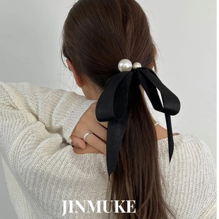 JINMUKE韩国进口发饰头饰蝴蝶结甜美淑女气质珍珠发圈发绳头绳新