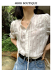 srk夏季薄款白色短袖衬衫，女2023法式设计感小众显瘦系带上衣