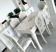 欧式大理石餐桌椅组合小户型印花约大理石白实木饭桌长方形
