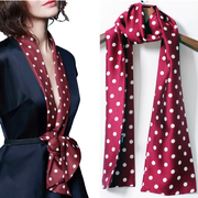 韩国红色圆点复古长条，丝巾细窄围巾丝带衬衫领带，领巾ins职业腰带