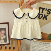 女童无袖娃娃衫夏季薄款2024洋气时髦女宝宝衬衫韩版婴儿上衣