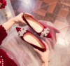 2024高级感中式新娘婚鞋不累脚红色水钻秀禾服敬酒两穿高跟鞋