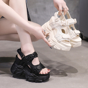 厚底运动凉鞋女2024年夏季韩版增高11cm小个子，坡跟松糕罗马鞋