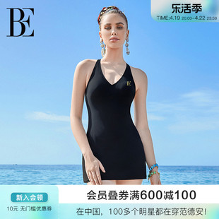 be范德安(范德安)小黑裙，系列连体泳衣女士性感，罩衫吊带挂脖裙式遮肚度假风