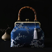 原创梅花真丝织锦缎旗袍包女竹节手提包中国风古典气质手工包