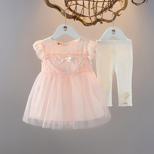 女宝宝连衣裙夏季公主背心裙时髦婴儿衣服女童夏装无袖两件裙套装