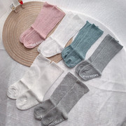婴儿中筒袜舒适春夏镂空网眼纯色平口透气棉袜男女宝宝四季防滑袜