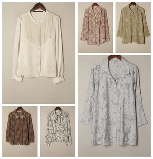 vintage复古夏季雪纺长，短袖纯色清凉飘带领长袖衬衫百搭女装y45