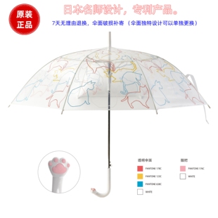 出口日本彩色猫透明雨伞猫爪长手柄半自动时尚女性学生高级雨伞