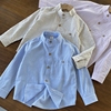 大热的新中式小立领~好看的蓝白条纹衬衣~男童纯棉长袖衬衫