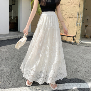 白色蕾丝半身裙女2024高级感法式气质长款高个子加长a字裙夏