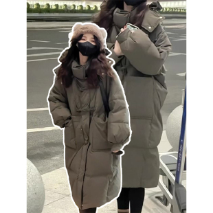 300斤特大码女装灰色羽绒棉袄女秋冬韩版中长款加厚连帽棉服外套