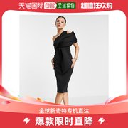 香港直邮潮奢asos女士，peekaboo设计肩褶裥中长铅笔连衣裙(黑色