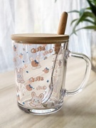 钢化玻璃杯家用儿童水杯吸管杯子女耐高温刻度牛奶杯喝水带把茶杯