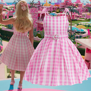 公主裙女童cosplay真人，芭比乐园粉红吊带连衣裙，收腰梦幻表演礼服
