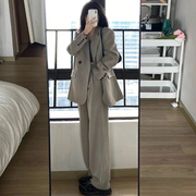 灰色西装套装女高级感2023年小个子休闲西服，外套阔腿裤两件套