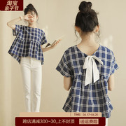 韩版女童装格子娃娃衫2024夏季中大童上衣日系儿童时髦短袖T恤棉
