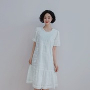 x944夏季短袖连衣裙宽松小清新娃娃，裙子气质白色蕾丝裙man