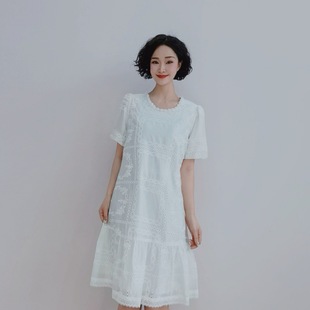 x944夏季短袖连衣裙宽松小清新娃娃裙子气质，白色蕾丝裙man