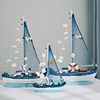 地中海帆船模型摆件做旧工艺船蓝白贝壳(白贝壳)船，家居客厅餐厅摆件装饰品